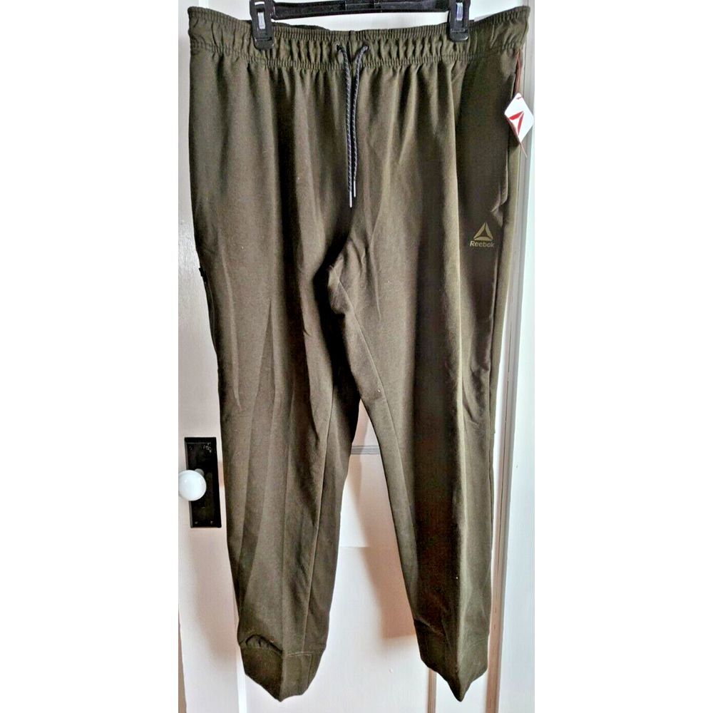 NWT Reebok SLIM Joggers MEN sz XL green FRENCH TERRY drawstring pocket pull on